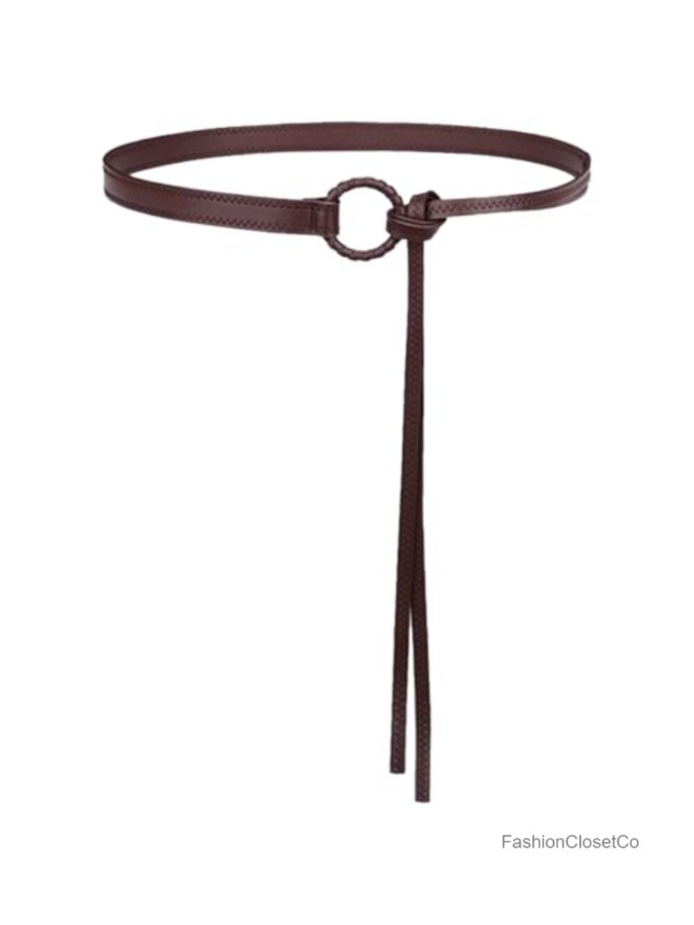 PU Leather Double Strap Knotted Waist Belt 53.3 Inch Adjustable Skinny Flat
